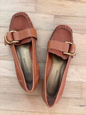 6.5 Slip On Leather Upper Loafers Moccasins Brown Cognac Arturo Chiang